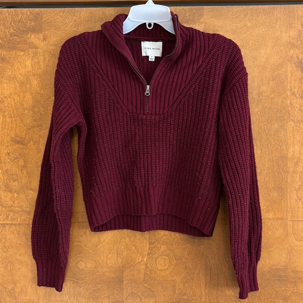 Pink Rose quarter zip sweater. Size small